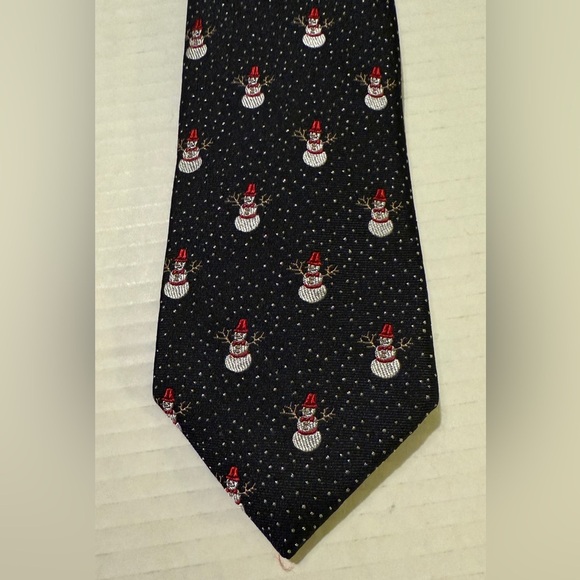 Nordstrom Black Polka Dot Snowman w Bowtie Silk Holiday Necktie - Picture 2 of 5